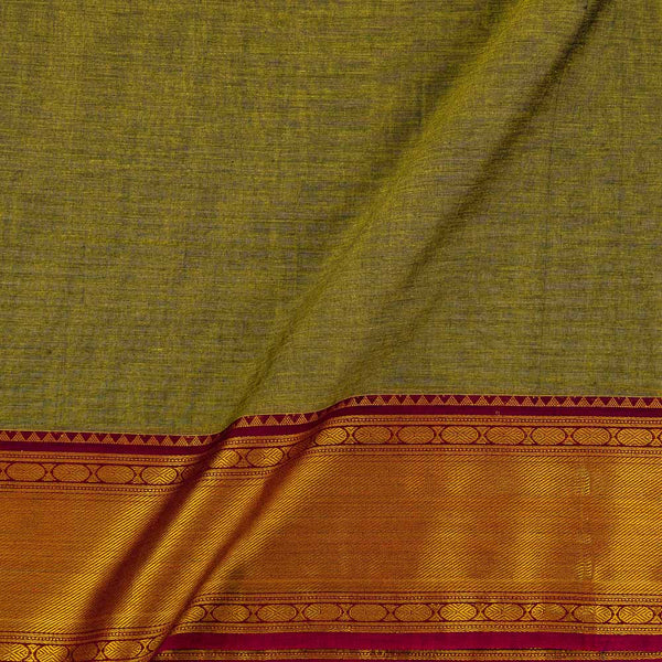Mercerised Cotton Olive Green X Black Cross Tone Two Side Gold Border Fabric for Sarees and Kurtis Online 9782L5