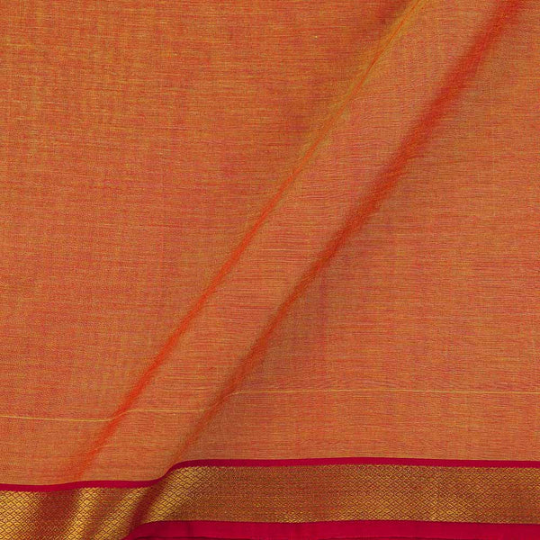 Mercerised Cotton Orange X Yellow Cross Tone Two Side Gold Border Fabric for Sarees and Kurtis Online 9782M1