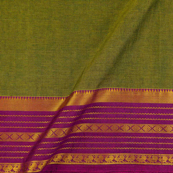 Mercerised Cotton Olive Green X Black Cross Tone Two Side Gold Daman Border Fabric for Sarees and Kurtis Online 9782Q6