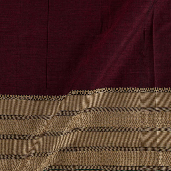 Mercerised Cotton Maroon X Black Cross Tone With Two Side Ethnic Gold Border Fabric for Sarees and Kurtis Online 9782QL3