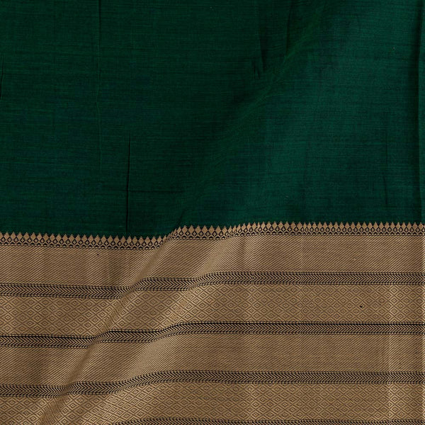 Mercerised Cotton Green X Black Cross Tone With Two Side Ethnic Gold Border Fabric for Sarees and Kurtis Online 9782QL4