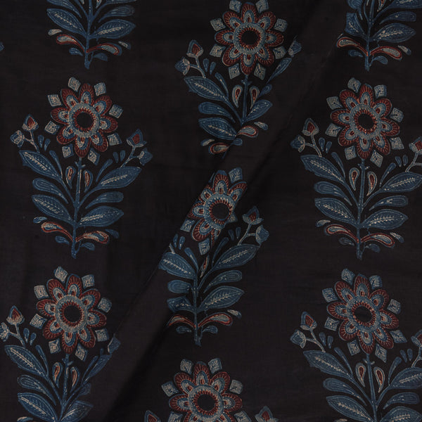  Modal Satin Black Colour Vanaspati Hand Block Sanganeri Print Fabric Online 9792DX