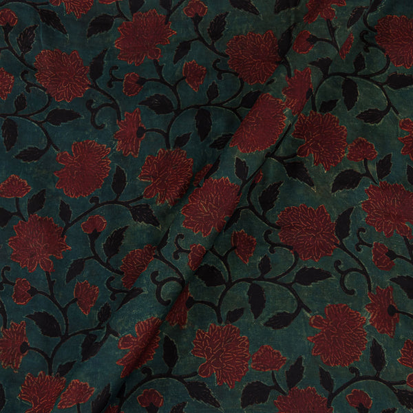 Modal Satin Oil Blue Colour Vanaspati Hand Block Jaal Print Fabric Online 9792EA 