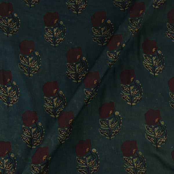 Modal Satin Oil Blue Colour Vanaspati Hand Block Sanganeri Print Fabric Online 9792EB1