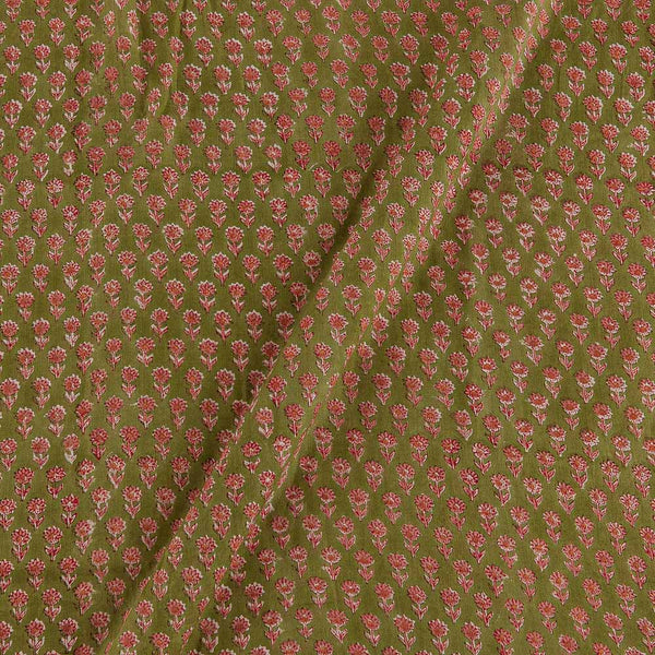 Buy Soft Cotton Olive Green Colour Floral Block Print Fabric 9793AY Online