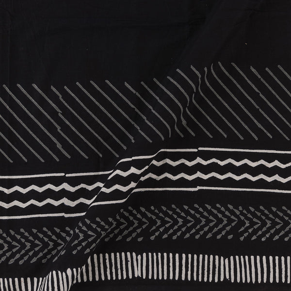 Cotton Black Colour Geometric Daman Border Block Print Fabric Online 9794AG3
