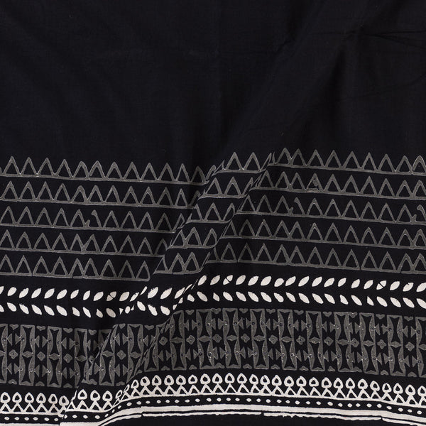 Cotton Black Colour Geometric Daman Border Block Print Fabric Online 9794O