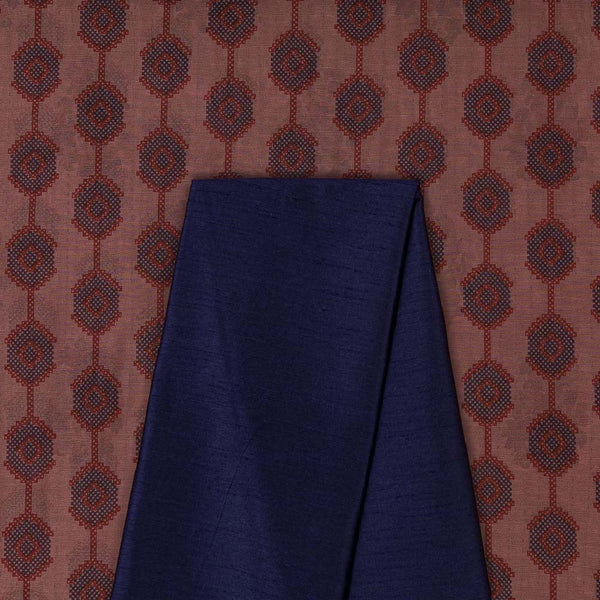 Two Pc Set Of Chanderi Feel Printed Fabric & Banarasi Raw Silk [Artificial Dupion] Plain Fabric (2.5 Mtr Each)