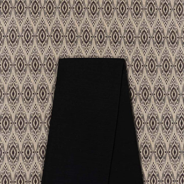 Two Pc Set Of Fancy Tussar Feel Printed Fabric & Spun Dupion (Artificial Raw Silk) Plain Fabric [2.50 Mtr Each]