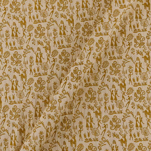 Buy Warli Print On Cream X White Cross Tone Slub Dupion [Art Raw Silk] Fabric Online 9801F