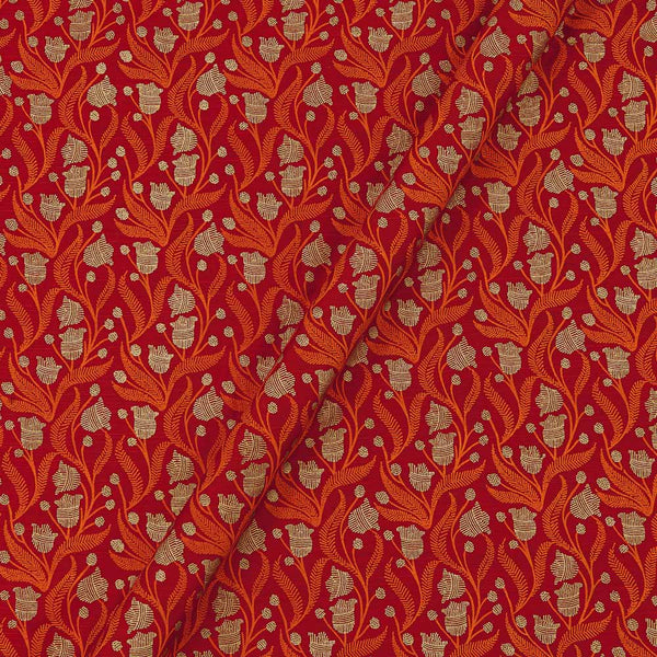 Spun Dupion (Artificial Raw Silk) Cherry Red Colour Gold Foil Jaal Print Fabric Online 9811M