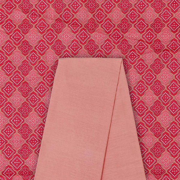 Two Pc Set Of Kota Checks Type Printed Fabric & Spun Cotton (Banarasi PS Cotton Silk) Plain Fabric