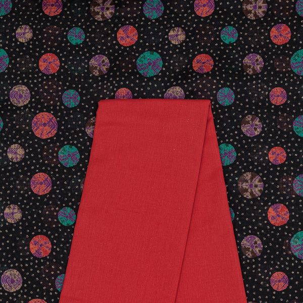 Two Pc Set Of Kota Checks Type Printed Fabric & Flex [Cotton Linen] Plain Fabric