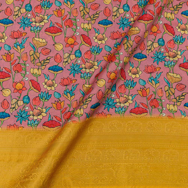 Floral Print with Jacquard Daman Border Carrot Pink Colour Art Silk Fabric Online 9821AK3