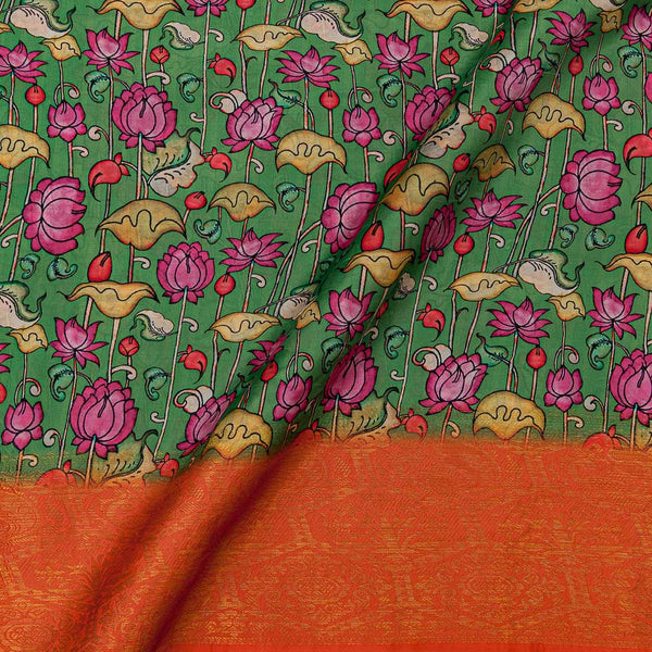 Jaal Print with Jacquard Daman Border Green Colour Art Silk Fabric Online 9821AL2