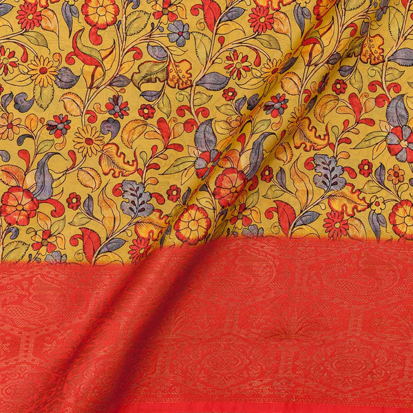 Jaal Print with Jacquard Daman Border Mustard Colour Art Silk Fabric Online 9821AM2