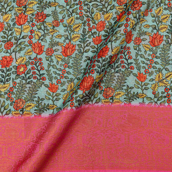 Jaal Print with Jacquard Daman Border Aqua Marine Colour Art Silk Fabric Online 9821AR2