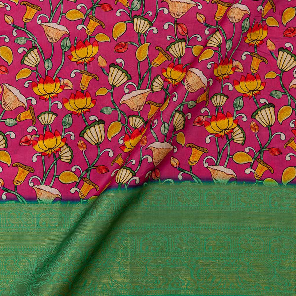 Jaal Print with Jacquard Daman Border Rani Pink Colour Art Silk Fabric Online 9821AU2