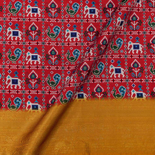 Patola Print with Jacquard Daman Border Red Colour Art Silk Fabric Online 9821BE