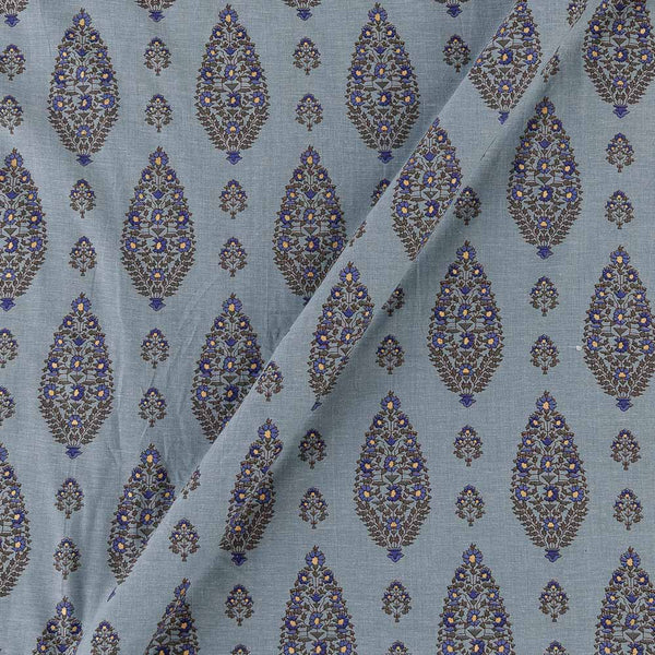 South Cotton Grey X White Cross Tone Mughal Butta with One Side Zari Border Fabric Online 9827AI