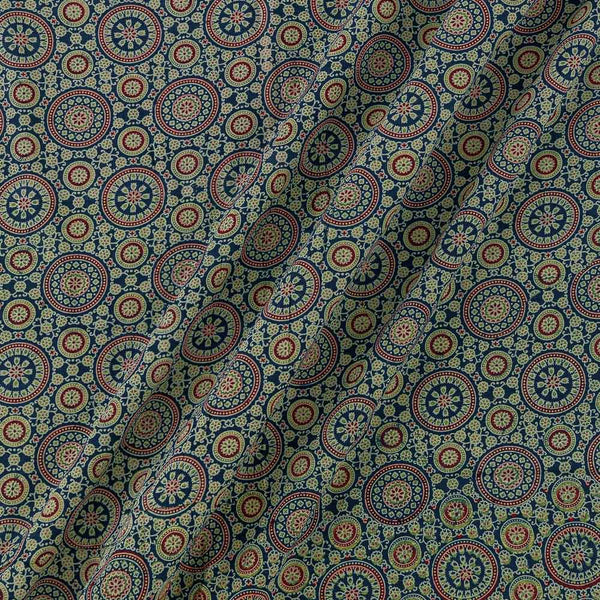 Ajrakh Modal Silk Blue base big leaf floral printed fabric