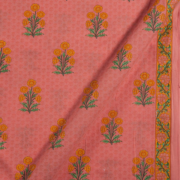 Cotton Peach Colour Floral Print 42 Inches Width One Side Border Fabric freeshipping - SourceItRight