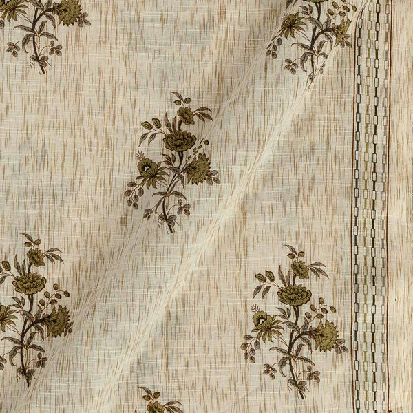 Slub Cotton Beige Colour Floral Print With One Side Border 42 inches Width Fabric freeshipping - SourceItRight