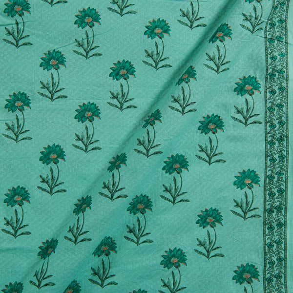 Soft Cotton Aqua Marine Colour 42 Inches Width Floral Print With One Side Zari Border Fabric freeshipping - SourceItRight