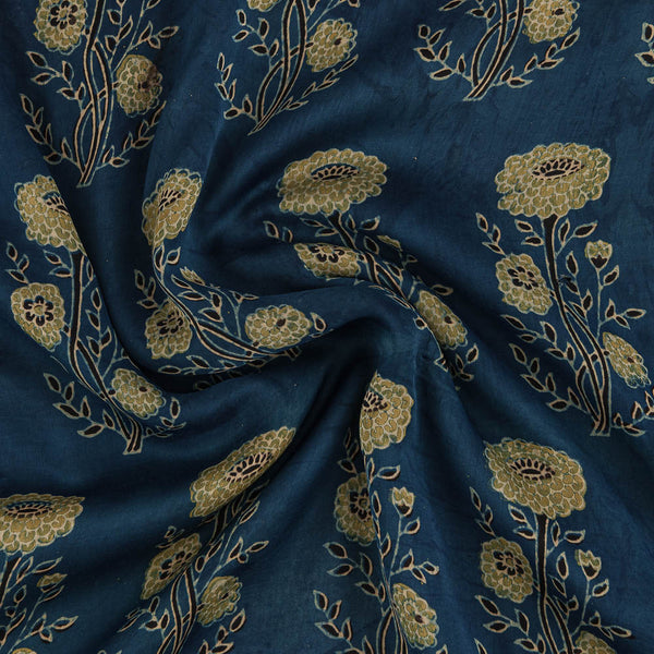 Buy Modal Satin Ajarakh Steel Blue Colour Sanganeri Print Fabric Online 9861CG