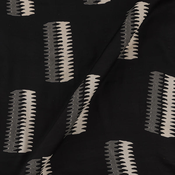 Modal Satin Black Colour Geometric Block Print Fabric Online 9867AJ