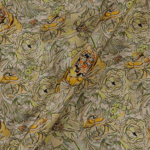 Modal Satin Pale Yellow Colour Jaal Print 45 Inches Width Fabric