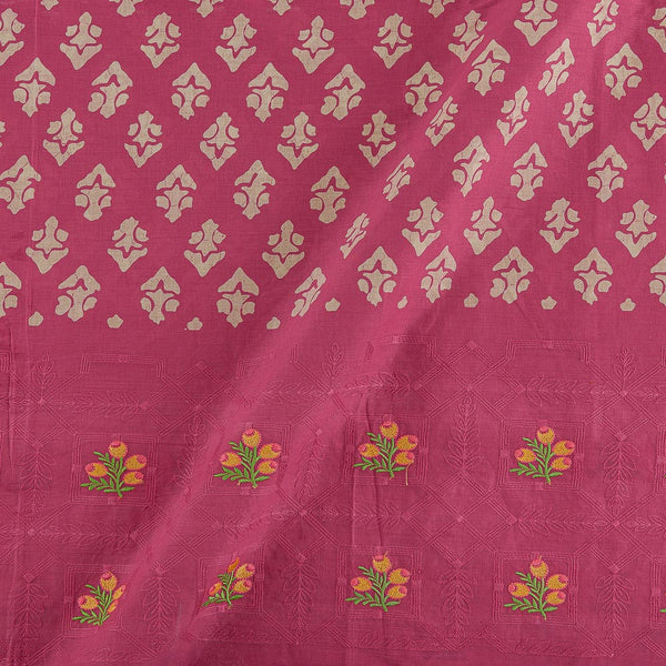 Cotton Candy Pink Colour Batik Inspired Print with Floral Thread Embroidered Daman Border 45 Inches Width Fabric