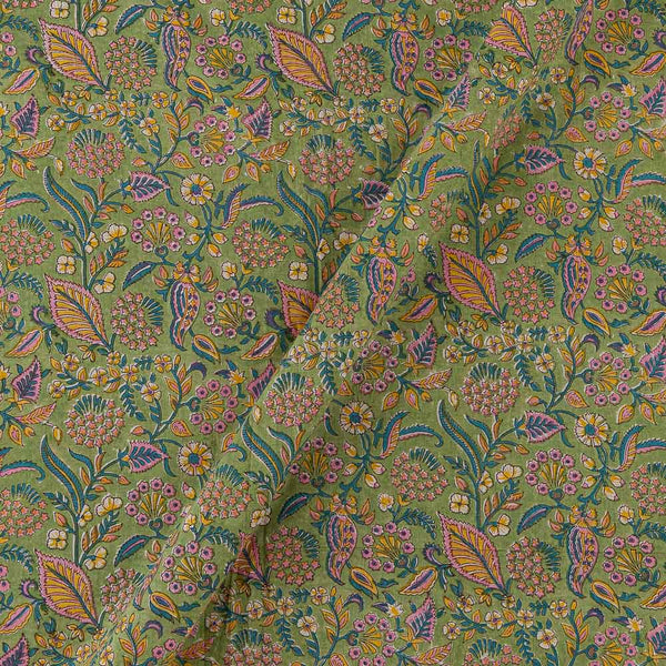 Cotton Pastel Green Colour Floral Jaal Jaipuri Hand Block Print Fabric Online 9879AK