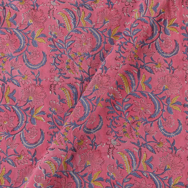 Cotton Candy Pink Colour Floral Jaal Jaipuri Hand Block Print Fabric Online 9879AM