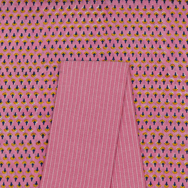 Two Pc Set Of Jaipuri Hand Block Print Cotton Fabric & Cotton Dobby Jacquard  Fabric [2.50 Mtr Each]
