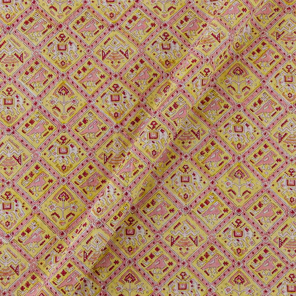 Soft Cotton Light Yellow Colour Patola Hand Block Print Fabric Online 9879M2