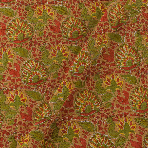 Cotton Beige Colour Floral Jaal Jaipuri Hand Block Print Fabric Online 9879S