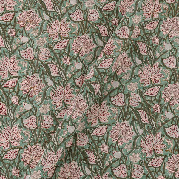 Cotton Mint Colour Floral Jaal Jaipuri Hand Block Print Fabric Online 9879Y