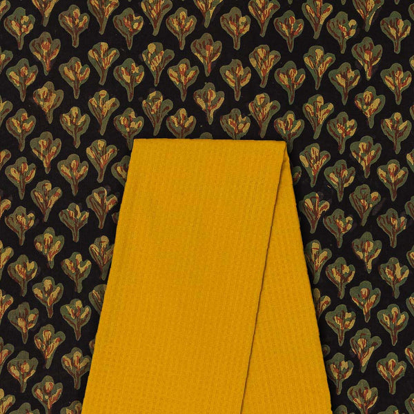 Two Pc Set Of Dabu Cotton Jahota Print  Fabric & South Cotton Mini Check Fabric [2.50 Mtr Each]