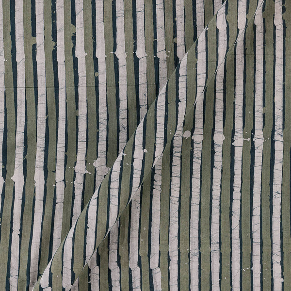 Dabu Cotton Slate Green and Off White Colour Stripes Batik Block Print Fabric Online 9888FK