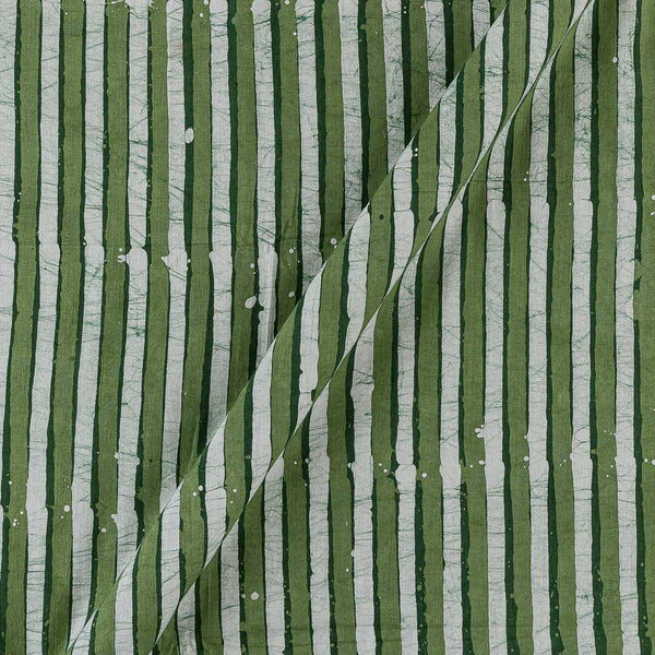 Dabu Cotton Green and Off White Colour Stripes Batik Block Print Fabric Online 9888FM