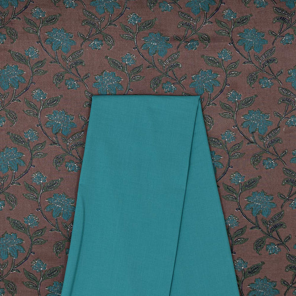 Two Pc Set Of Silk Feel Muslin Printed Fabric & Lizzy Bizzy Plain Fabric