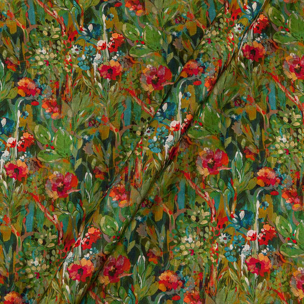 Modal Satin Feel Green Colour Floral Jaal Print 45 Inches Width Viscose Fabric