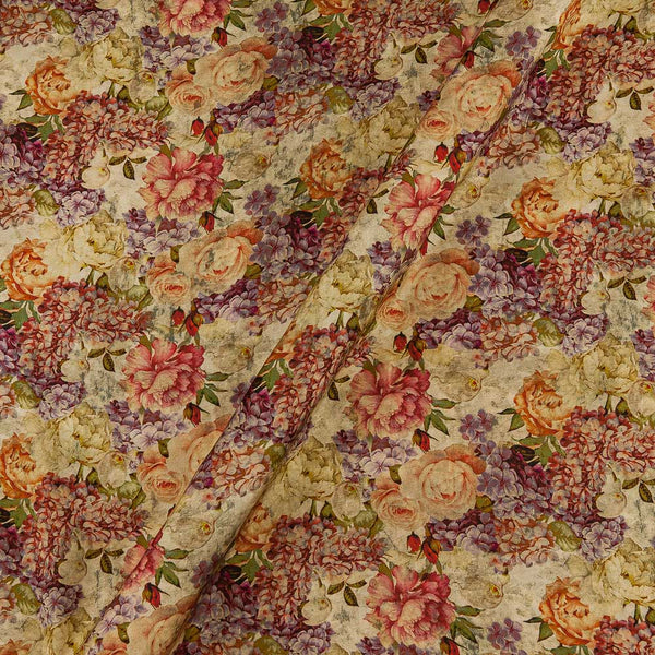 Modal Satin Feel Cream Beige Colour Floral Jaal Print 45 Inches Width Viscose Fabric