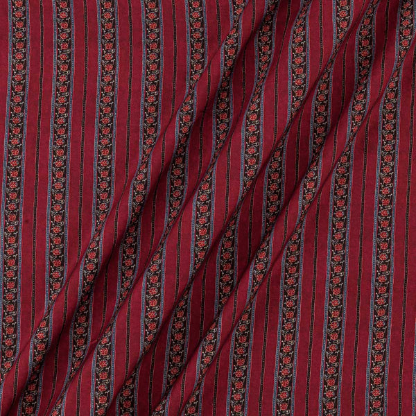 All Over Border Design Stripes Prints on Cherry Red Colour Muslin Silk Feel Viscose Fabric Online 9897J2