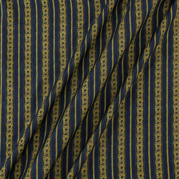 All Over Border Design Stripes Prints on Indigo Colour Muslin Silk Feel Viscose Fabric Online 9897J3