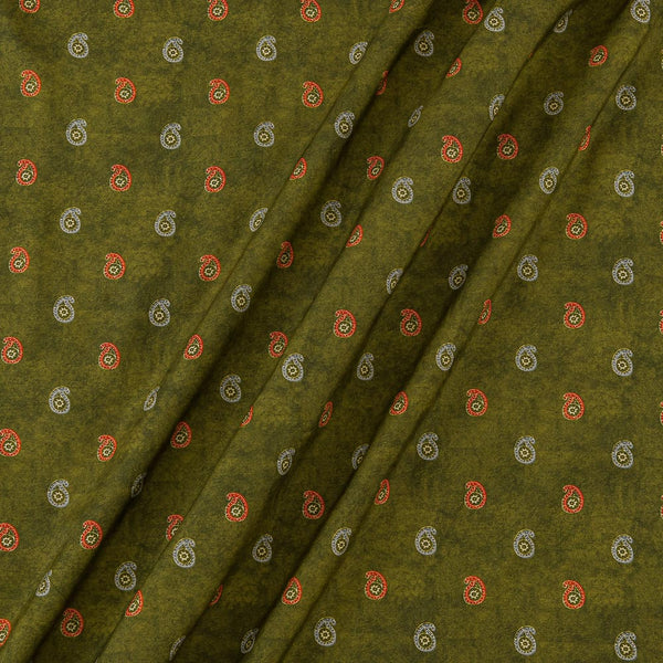 Paisley Prints on Mehendi Green Colour Muslin Silk Feel Viscose Fabric Online 9897K1