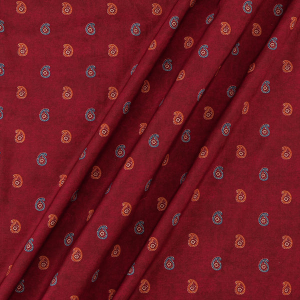 Paisley Prints on Cherry Red Colour Muslin Silk Feel Viscose Fabric Online 9897K2