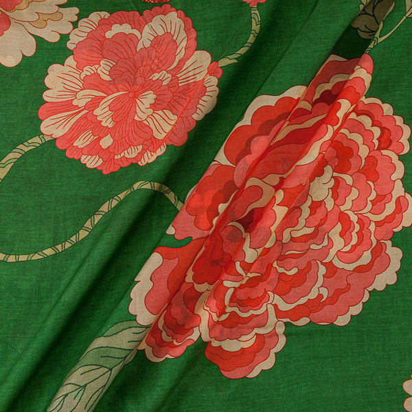 Floral Jaal Prints on Green Colour Muslin Silk Feel Viscose Fabric Online 9897S