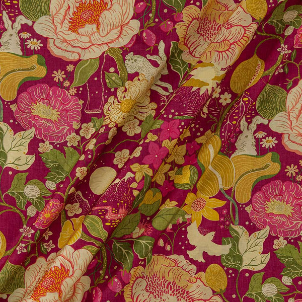 Floral Jaal Prints on Magenta Colour Muslin Silk Feel Viscose Fabric Online 9897T1